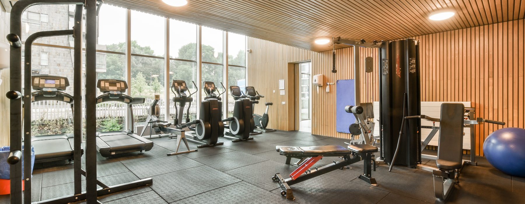 a gym with exercise equipment